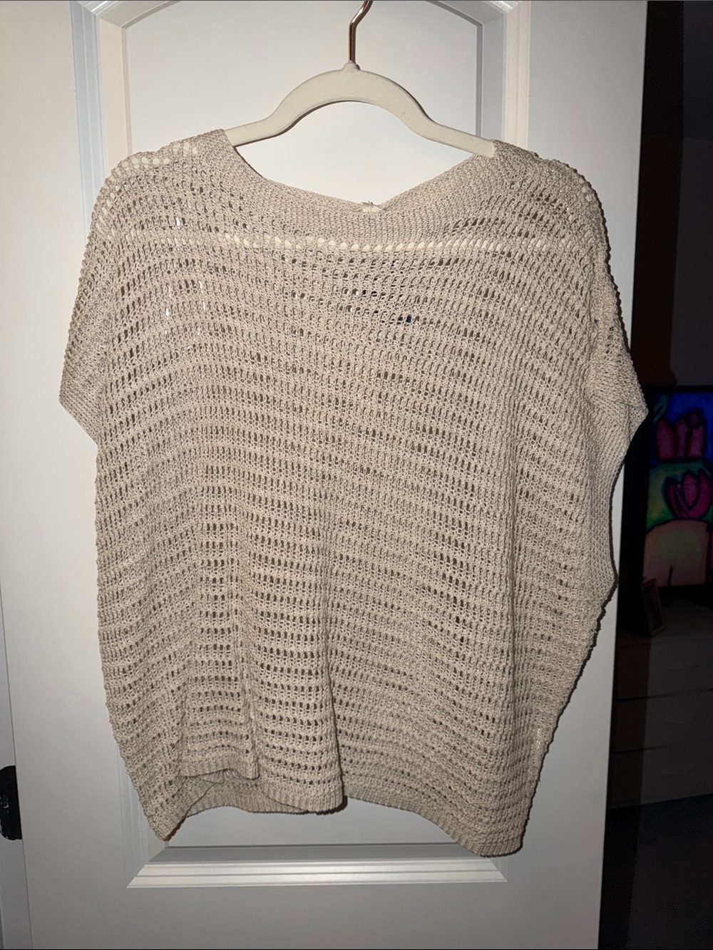 Max Studio Cream Open-Knit Poncho Sweater